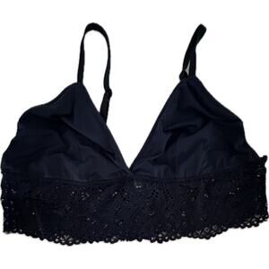 Aeropostale Women's Lace Longline Bralette Navy Blue Wireless Racerback‎ L